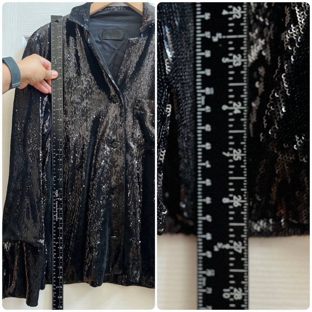 RTA Black Sequin Button Down Shirt Jacket Medium Evening Club Party - Picture 9 of 12